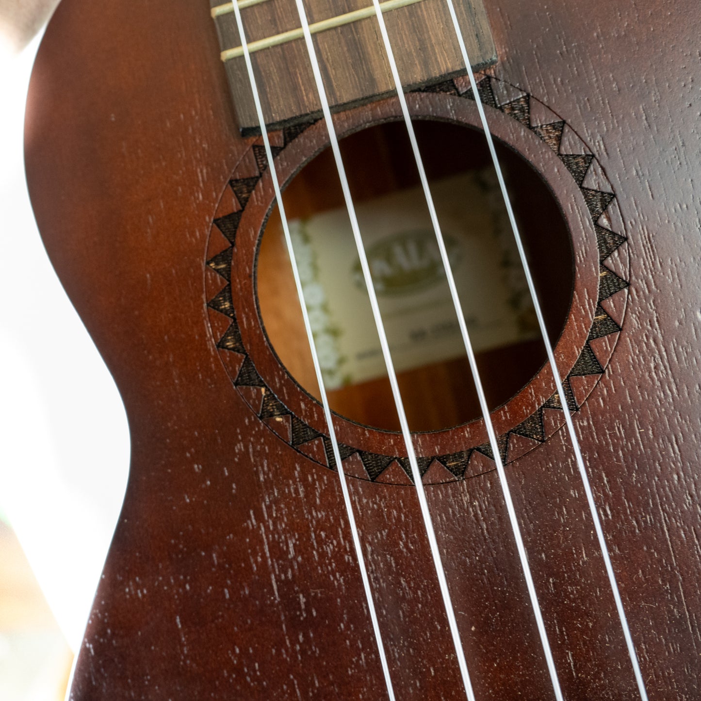 Kala satin mahogany long neck soprano ukulele, engraved rosette with Fender gigbag