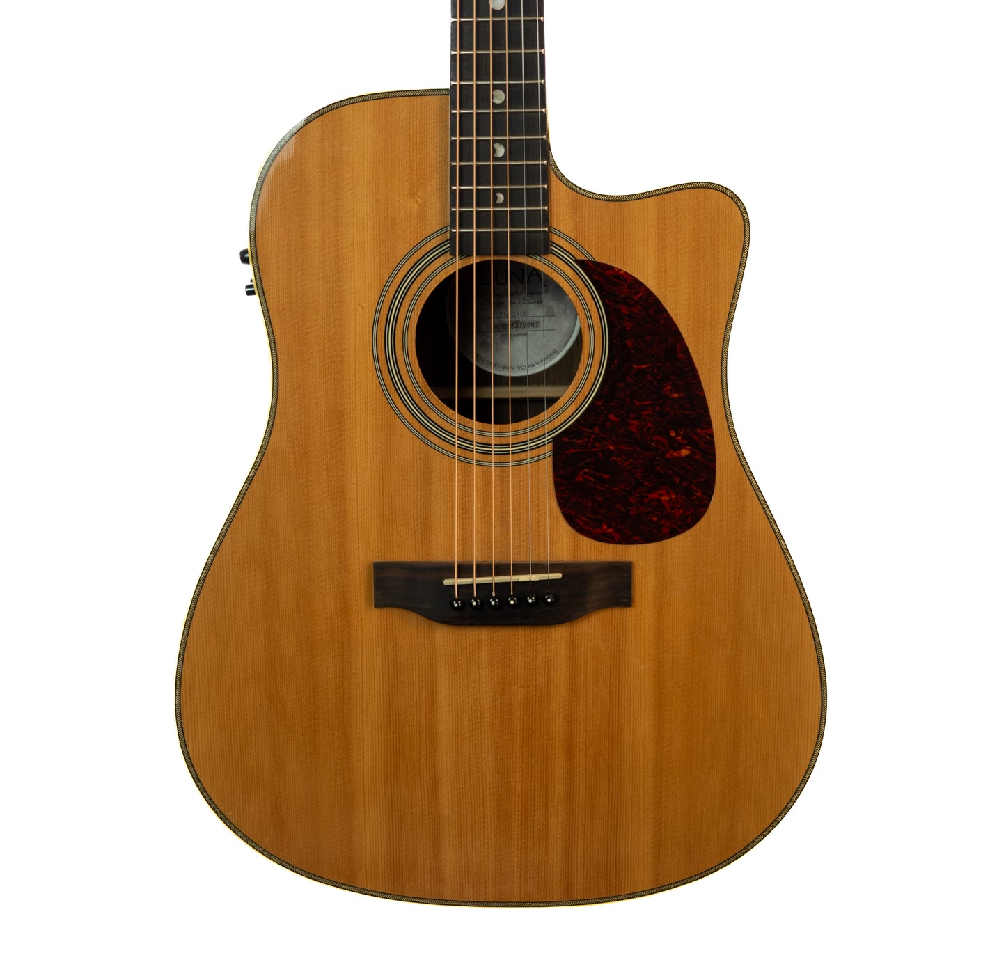 Luna AMD100 cutaway acoustic electric guitar, herringbone binding, pro repairs.