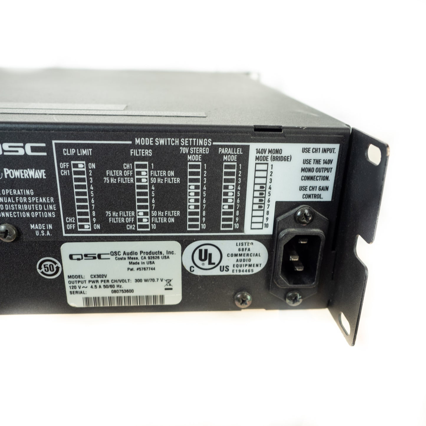 QSC CX302V 70 volt stereo power amplifier