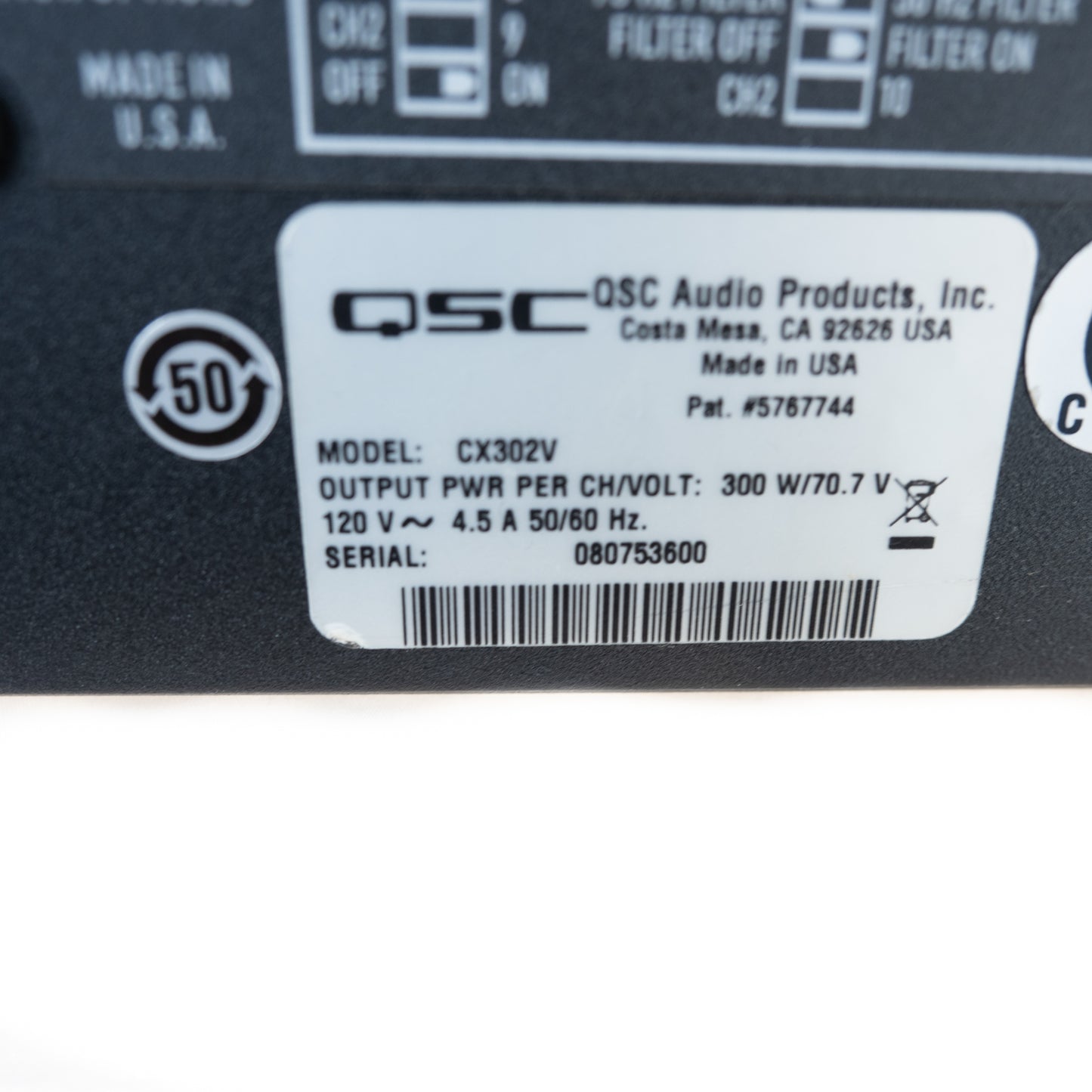 QSC CX302V 70 volt stereo power amplifier