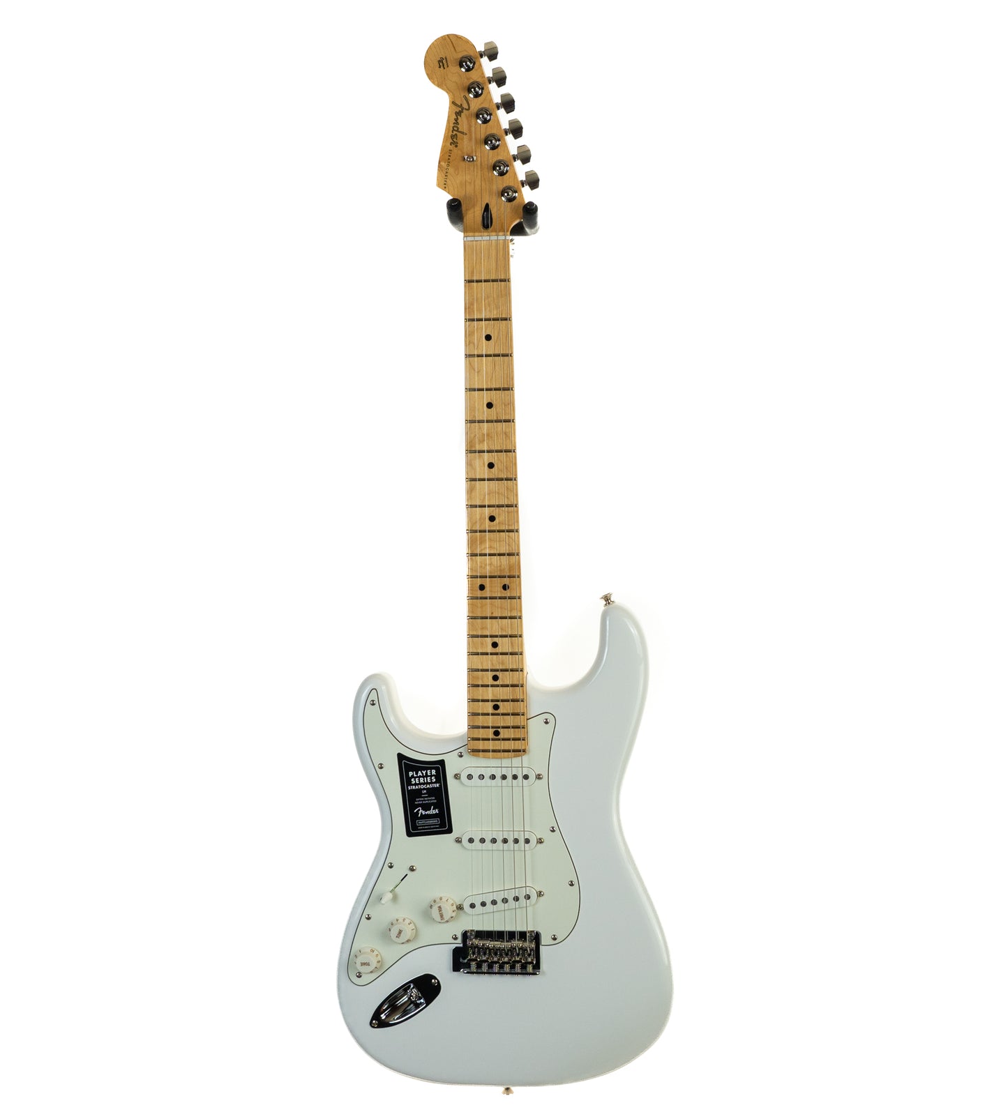 Fender Player Stratocaster Left handed lefty maple neck, polar white electric guitar.