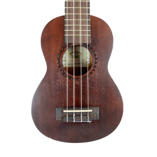 Kala satin mahogany long neck soprano ukulele, engraved rosette with Fender gigbag