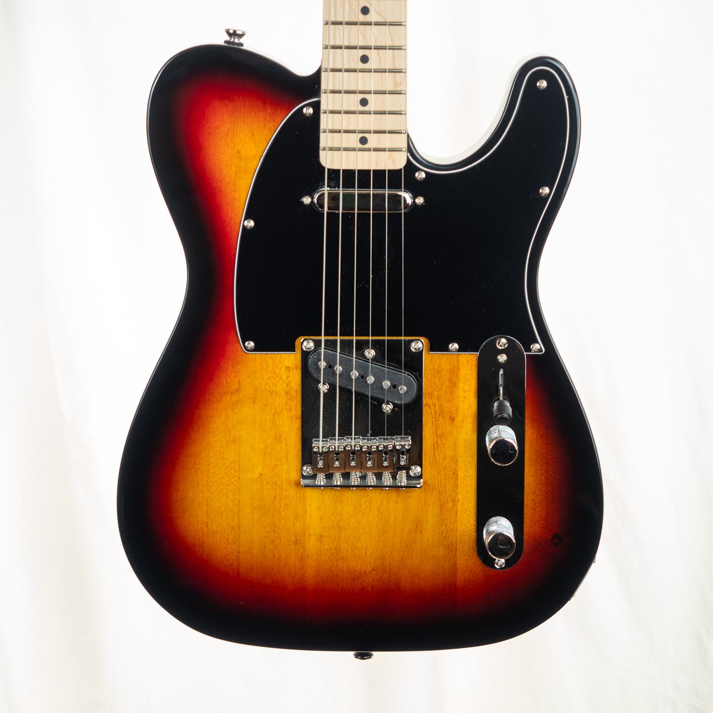 Squier Affinity Telecaster, maple neck, three tone sunburst, electric guitar