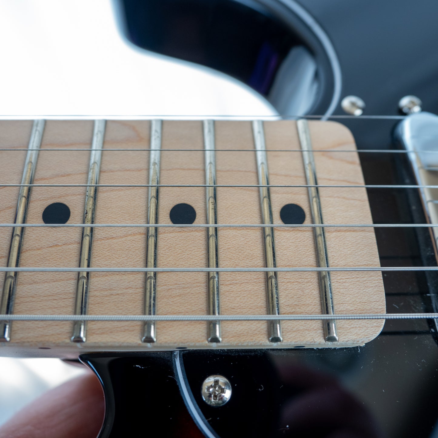 Squier Affinity Telecaster, maple neck, three tone sunburst, electric guitar