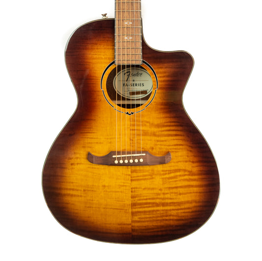 Fender FA-345CE auditorium three-tone teaburst cutaway electric flame maple acoustic guitar