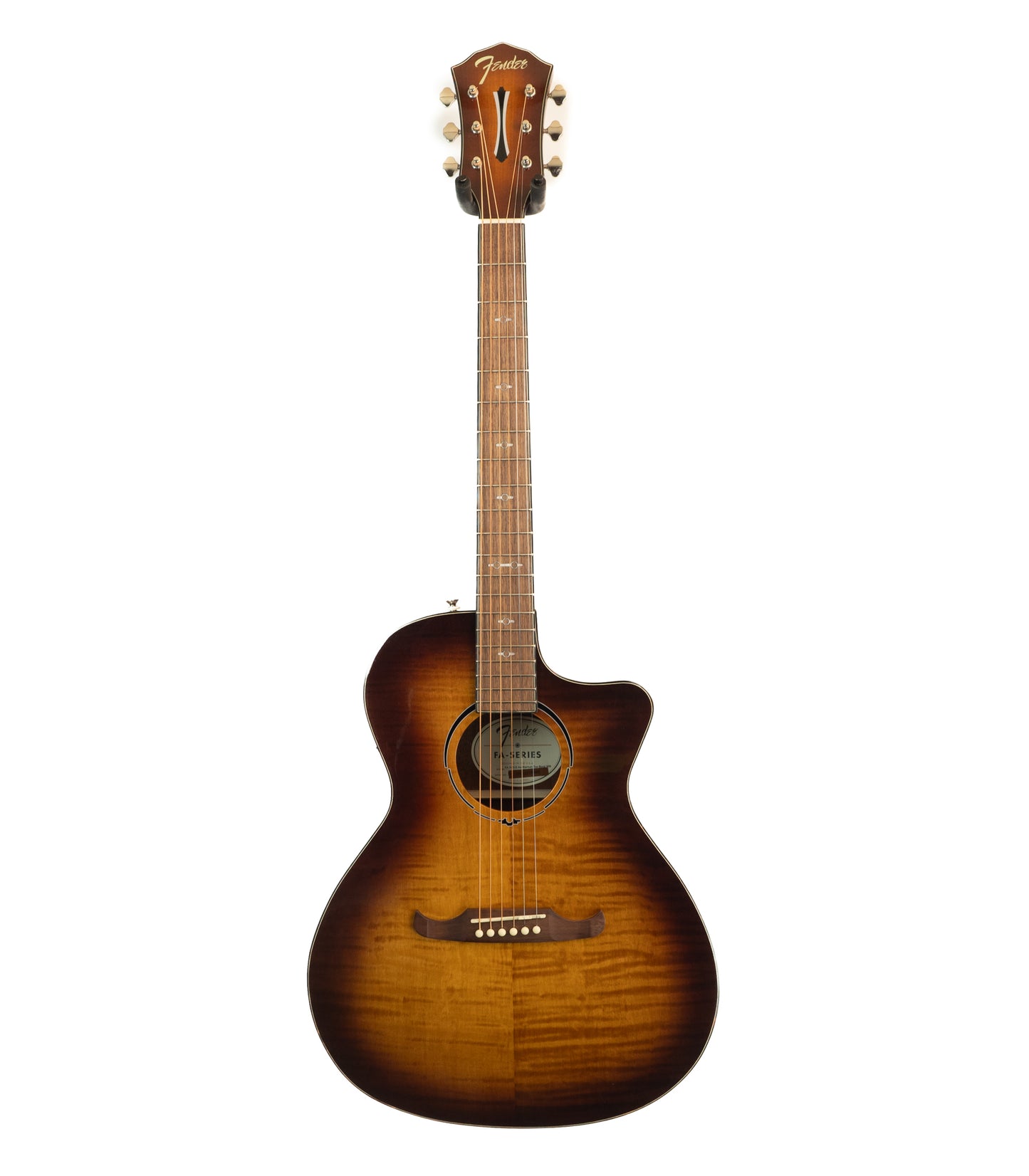 Fender FA-345CE auditorium three-tone teaburst cutaway electric flame maple acoustic guitar