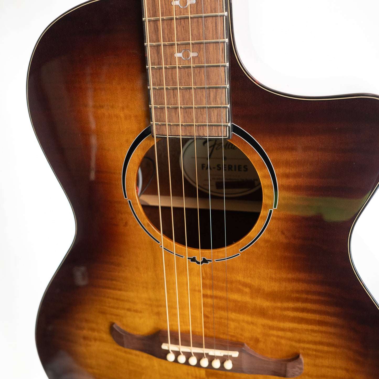 Fender FA-345CE auditorium three-tone teaburst cutaway electric flame maple acoustic guitar