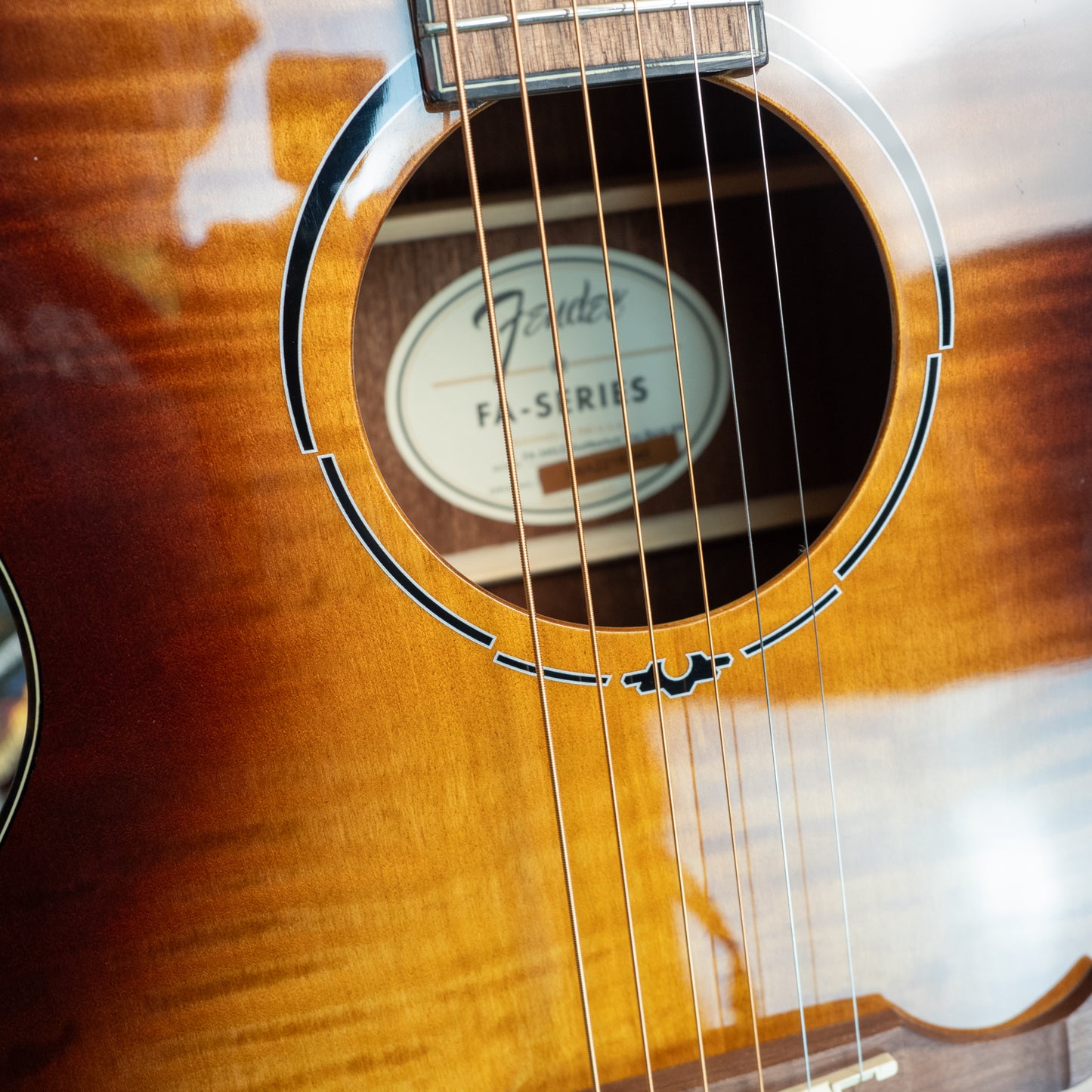 Fender FA-345CE auditorium three-tone teaburst cutaway electric flame maple acoustic guitar